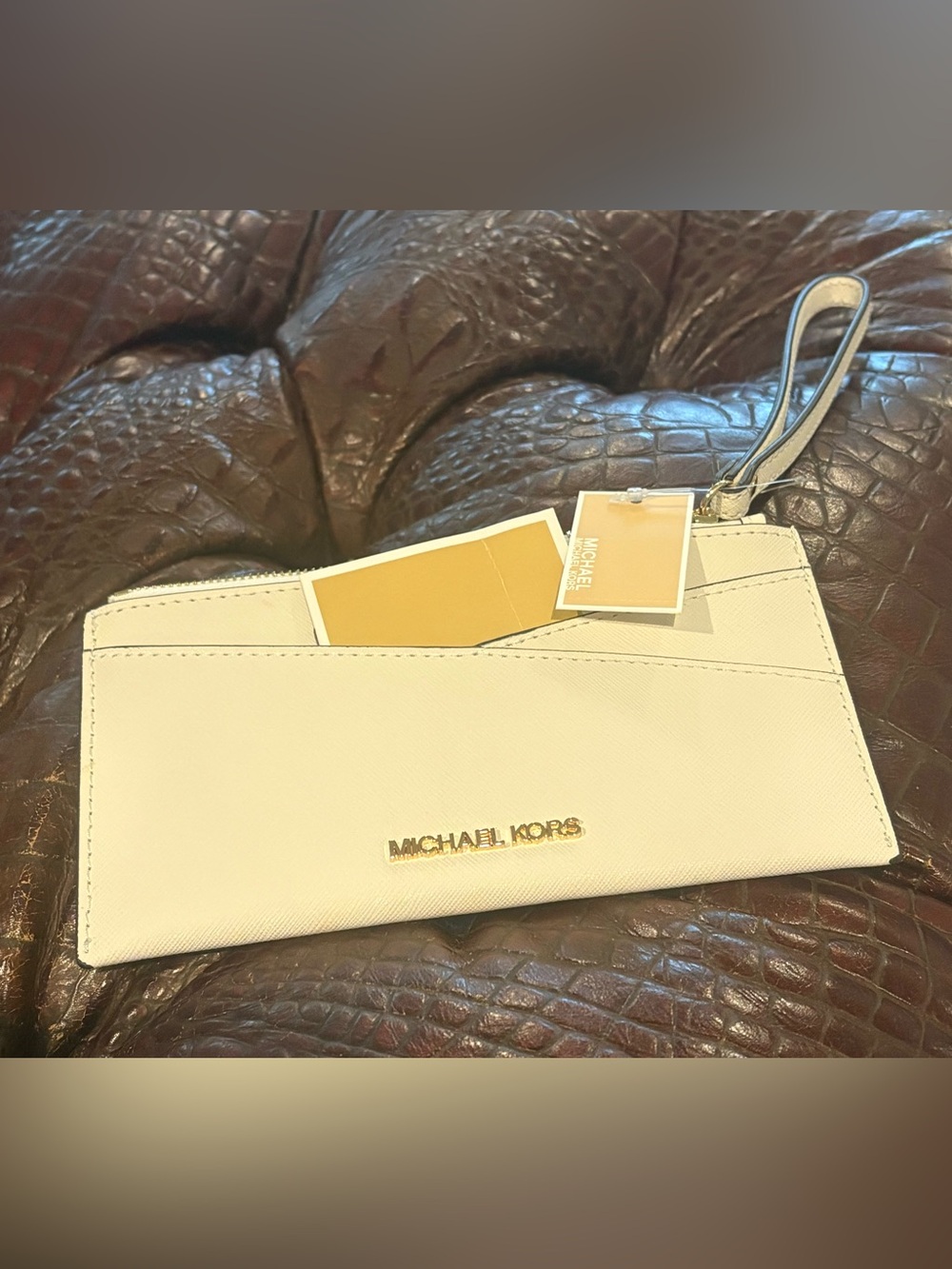 Michael Kors White Leather Slim Crossover Wristlet